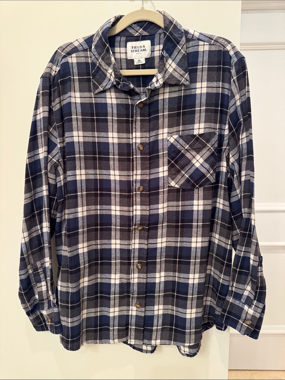 Field & Stream Navy and White Plaid Button-Down Shirt